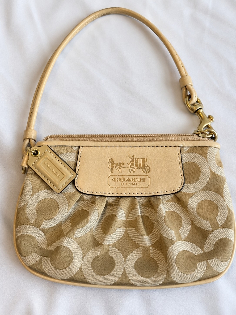 Coach Tan & Beige Signature C Wristlet Y2K